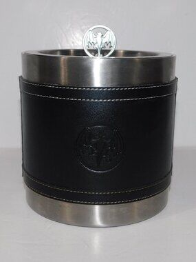 Bacardi Ice Bucket Stainless Steal Lidded Bacardi Bat Faux Leather BACARDI RUM